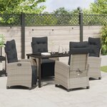 vidaXL Set de jardin de 5 pièces Gris clair Poly Rotin