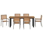 Ensemble de salle à manger de jardin 7 pièces Gris Poly Rattan Acacia