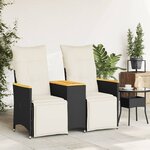 vidaXL Canapé de jardin inclinable 2 places avec table noir poly rotin