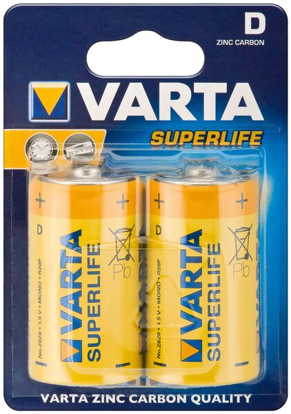 Blister de 2 Piles Salines Superlife 2020 Mono/D/LR20 1 5V VARTA