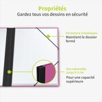 ACROPAQ Carton à dessin A2- 52 x 72 cm  XXL Grand  Avec fermeture élastique  Dos extensible pour plus d'espace- Rose- Certifié FSC