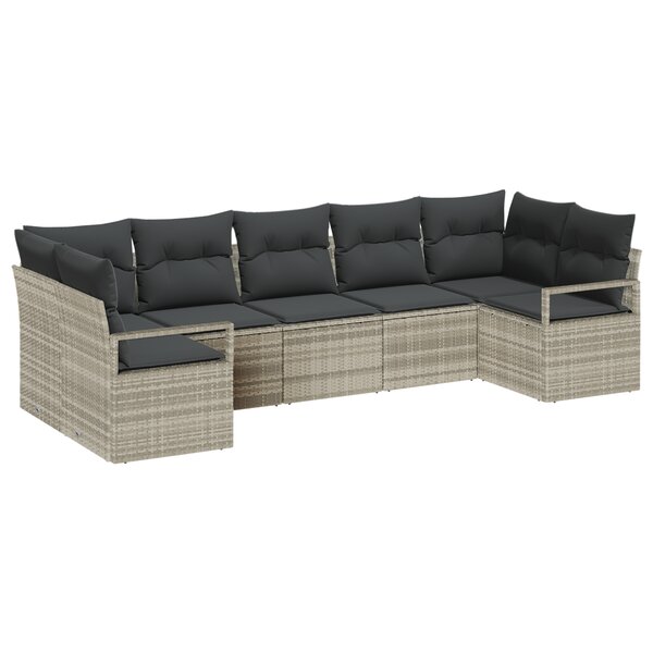 Ensemble de canapé de jardin vidaXL 7 pièces avec coussins gris clair poly rattan