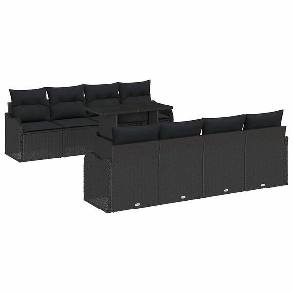 vidaXL Ensemble de canapé de jardin 9 Pièces Noir Poly Rattan