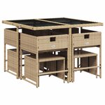 vidaXL Ensemble à manger de jardin et coussins 9 Pièces mélange beige