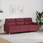 vidaXL Canapé à 3 places Rouge bordeaux 180 cm Tissu