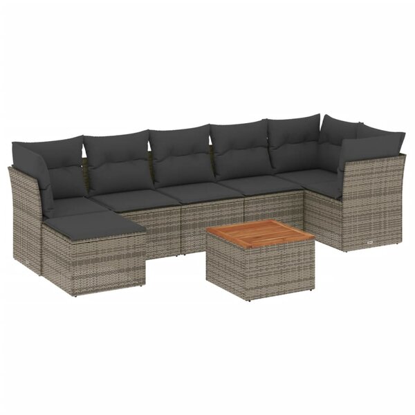 vidaXL Salon de jardin 8 Pièces avec coussins gris résine tressée