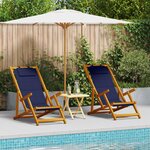 Chaises de plage pliantes vidaXL 2 Pièces en bois d'acacia bleu et Textilène