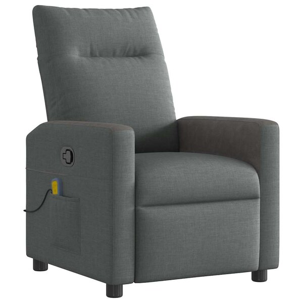 vidaXL Fauteuil inclinable de massage en tissu gris foncé