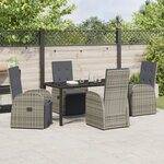 vidaXL Ensemble de salle à manger de jardin de 5 pièces avec coussins gris en rattan poly
