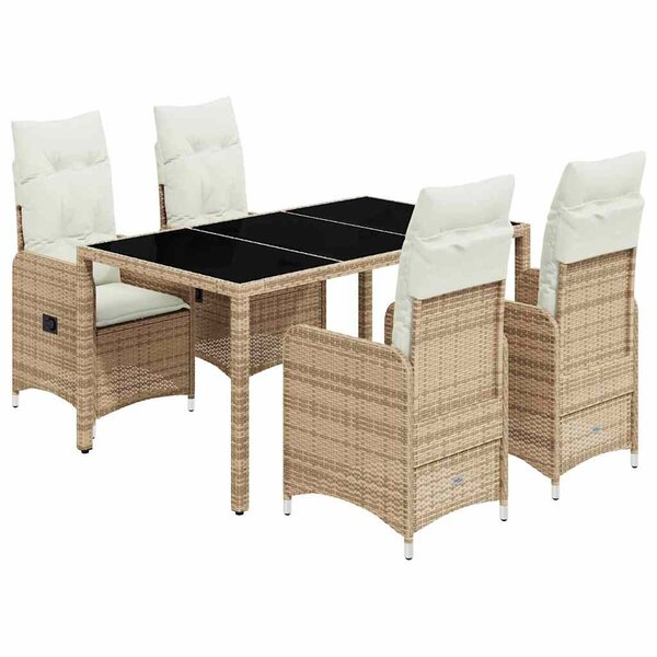 vidaXL Ensemble de bistro de jardin 5 Pièces coussins beige poly rotin