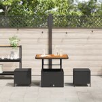 Ensemble de salle à manger de jardin 3 pièces avec coussins en poly rotin noir et acacia