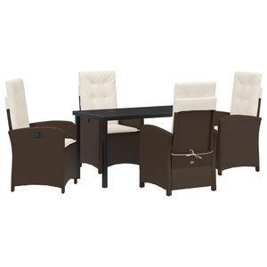 vidaXL Ensemble de Salle à Manger de Jardin 5 Pièces avec Coussin Marron Rattan PE