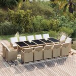 vidaXL Ensemble à dîner de jardin coussins 15 Pièces Résine tressée Beige