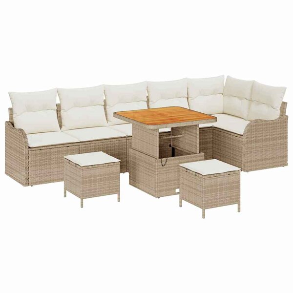 vidaXL Ensemble de canapé de jardin 9 Pièces Beige polyrotin