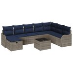vidaXL Ensemble de Canapés avec coussin 9 Pièces Gris et marine polyrotin