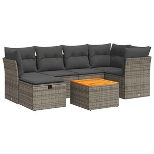 vidaXL Salon de jardin avec coussins 7 Pièces gris résine tressée