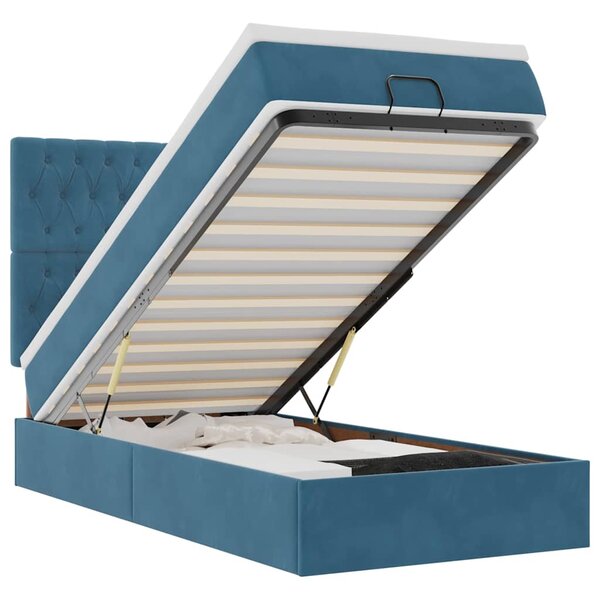 vidaXL Cadre de lit ottoman avec matelas bleu foncé 100x200 cm velours