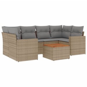 vidaXL Salon de jardin avec coussins 7 Pièces beige résine tressée