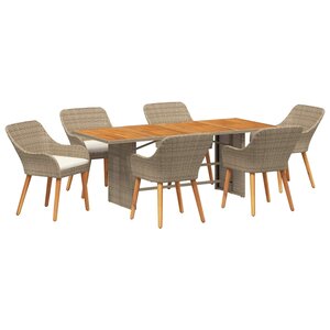 vidaXL Ensemble de salle à manger pour jardin 7 Pièces Beige polyrotin