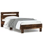vidaXL Cadre de lit tête de lit et lumières LED chêne fumé 90x190 cm