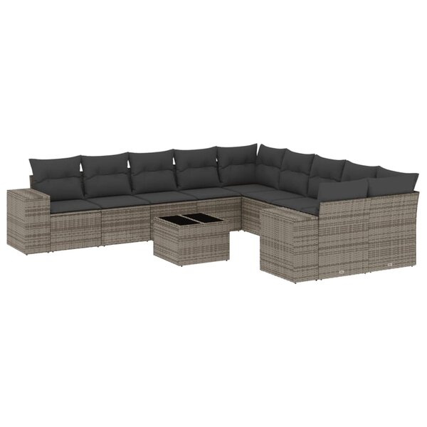 vidaXL Salon de jardin 11 Pièces avec coussins gris résine tressée