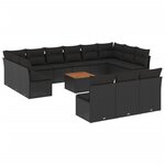 vidaXL Salon de jardin avec coussins 14 Pièces noir résine tressée