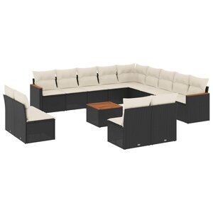 vidaXL Salon de jardin avec coussins 14 Pièces noir résine tressée