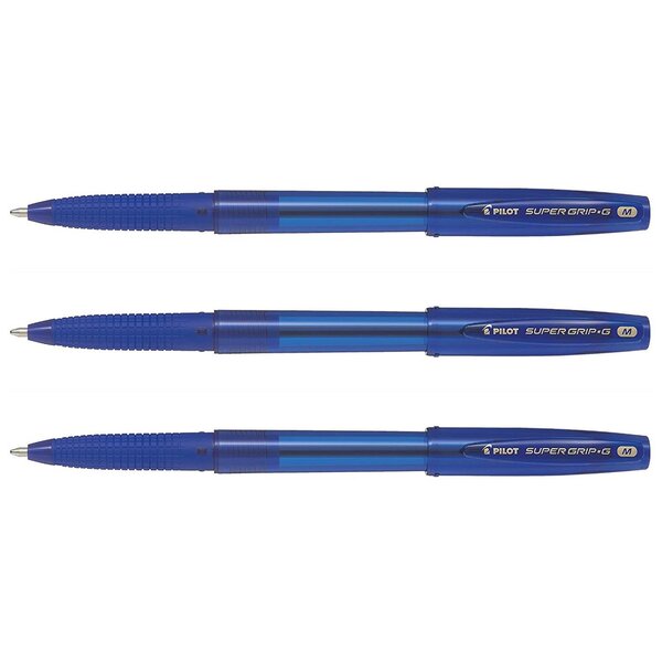 Stylo à bille SUPER GRIP G avec capuchon pointe moyenne bleu x 3 PILOT