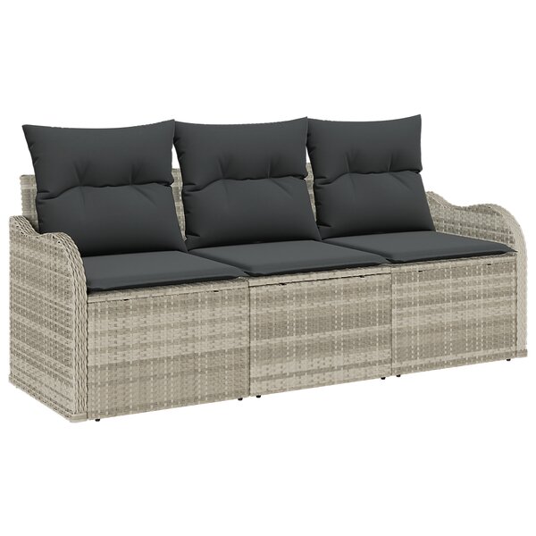vidaXL Ensemble de canapé de jardin 3 pièces avec coussins gris clair en rotin PE