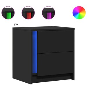 vidaXL Armoires de chevet et lumières LED 2 Pièces noir bois d'ingénierie