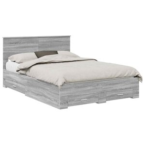 vidaXL Cadre de lit Gris Sonoma 135 x 190 cm Bois d'ingénierie