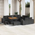 vidaXL Canapé de jardin 13 pièces avec coussins Noir Poly Rattan Acacia