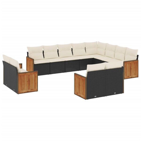 vidaXL Salon de jardin 12 Pièces avec coussins noir résine tressée