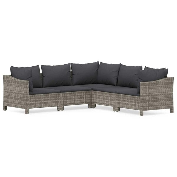 vidaXL Salon de jardin 5 Pièces avec coussins Gris Résine tressée