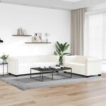 vidaXL Canapé Chesterfield à 2 places et à 3 places blanc