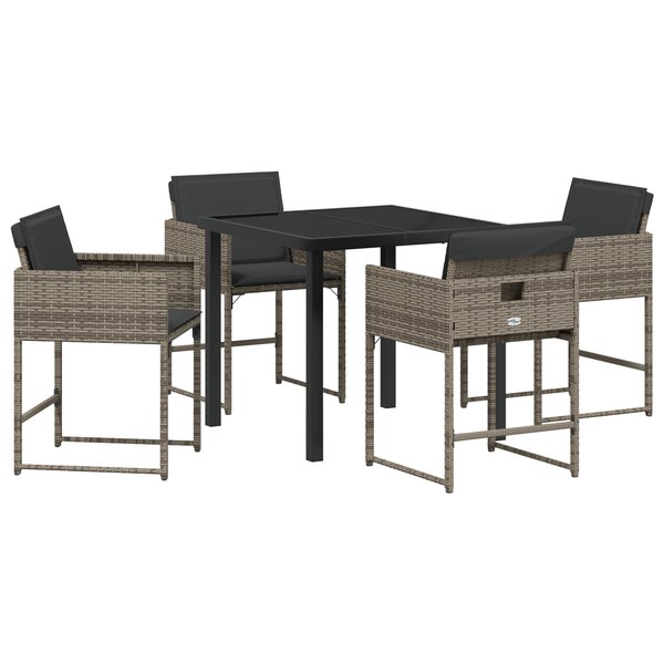 vidaXL Ensemble de repas de jardin 5 pièces avec coussins gris rattan poly