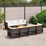 vidaXL Salon de jardin 8 Pièces avec coussins noir résine tressée