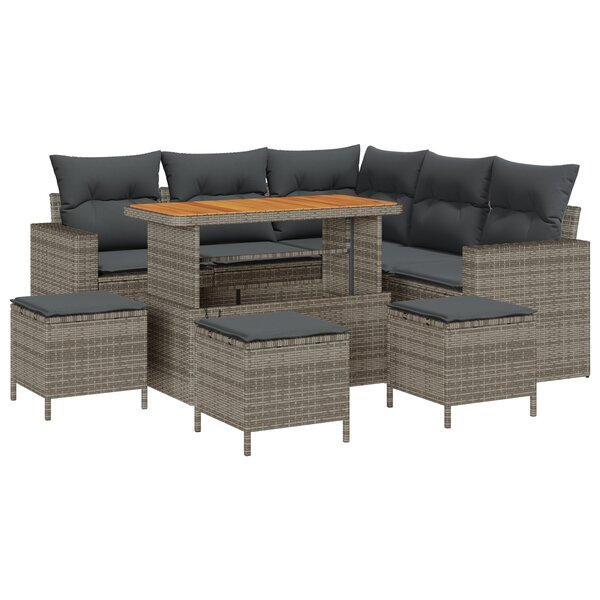 Ensemble de Canapés de Jardin vidaXL 9 Pièces avec Coussins Gris Poly Rattan Acacia