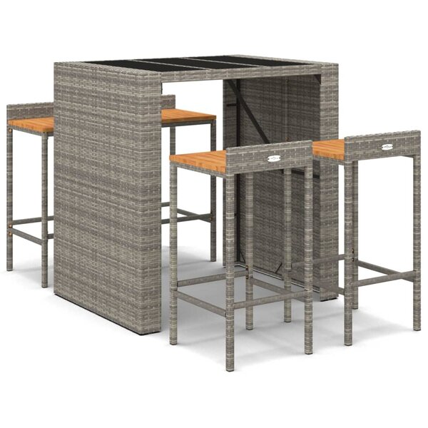 vidaXL Ensemble de bar jardin 5 Pièces gris poly rotin/bois massif acacia