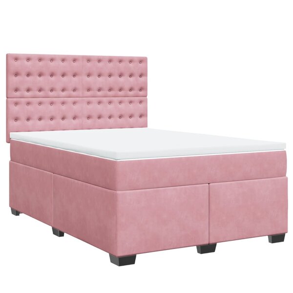 vidaXL Sommier à lattes de lit avec matelas Rose 140x190 cm Velours