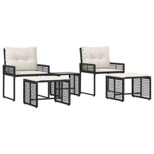 vidaXL Ensemble de meubles d'extérieur 5 Pièces Noir et Blanc
