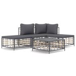 vidaXL Salon de jardin 5 Pièces avec coussins anthracite résine tressée