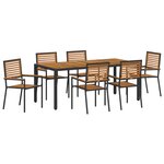 Ensemble de Salle à Manger de Jardin 7 Pièces en Poly Rattan Noir Acacia