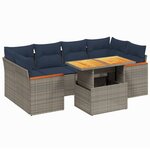 vidaXL Salon de jardin 7 Pièces avec coussins gris résine tressée