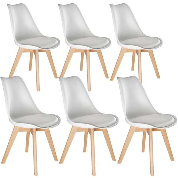 Lot de 6 chaises pieds en bois clair siège de salon cuisine salle à manger design minimaliste épuré ergonomique blanc 08_0000139