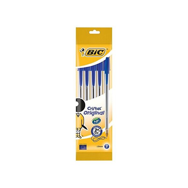 Pochette de 5 stylos-bille Cristal Original Bleu BIC