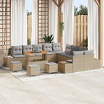 Set de Canapé de Jardin vidaXL de 14 pièces avec Coussins Beige Poly Rattan Acacia
