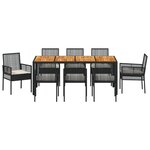 vidaXL Ensemble de salle à manger de jardin 9 pièces avec coussins en poly rattan noir