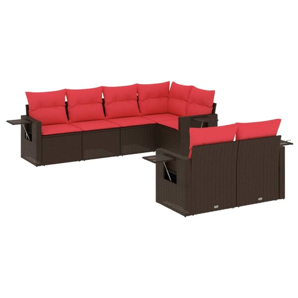 vidaXL Salon de jardin avec coussins 7 Pièces marron résine tressée