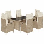 vidaXL Ensemble à manger de jardin et coussins 7 Pièces beige poly rotin